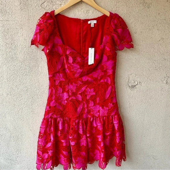 Monique Lhuillier Flutter Sleeve Guipure Lace Mini Dress Pink Size 6 - Picture 10 of 10